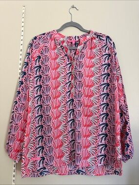 Pink & Navy Floral Shell-Print Blouse